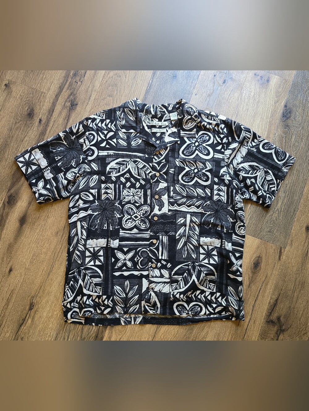 Batik Bay Mens Black & White Patterned 100% Silk Button Up Shirt